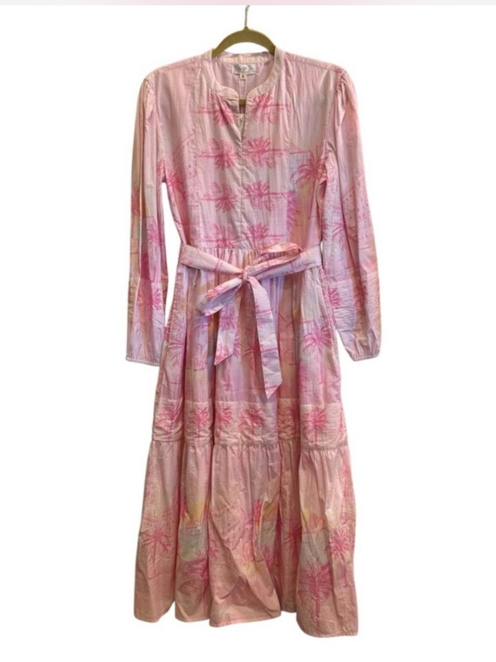 Women’s Darlington Isle Pink Floral Long Sleeve Midi Dress with Waist Tie